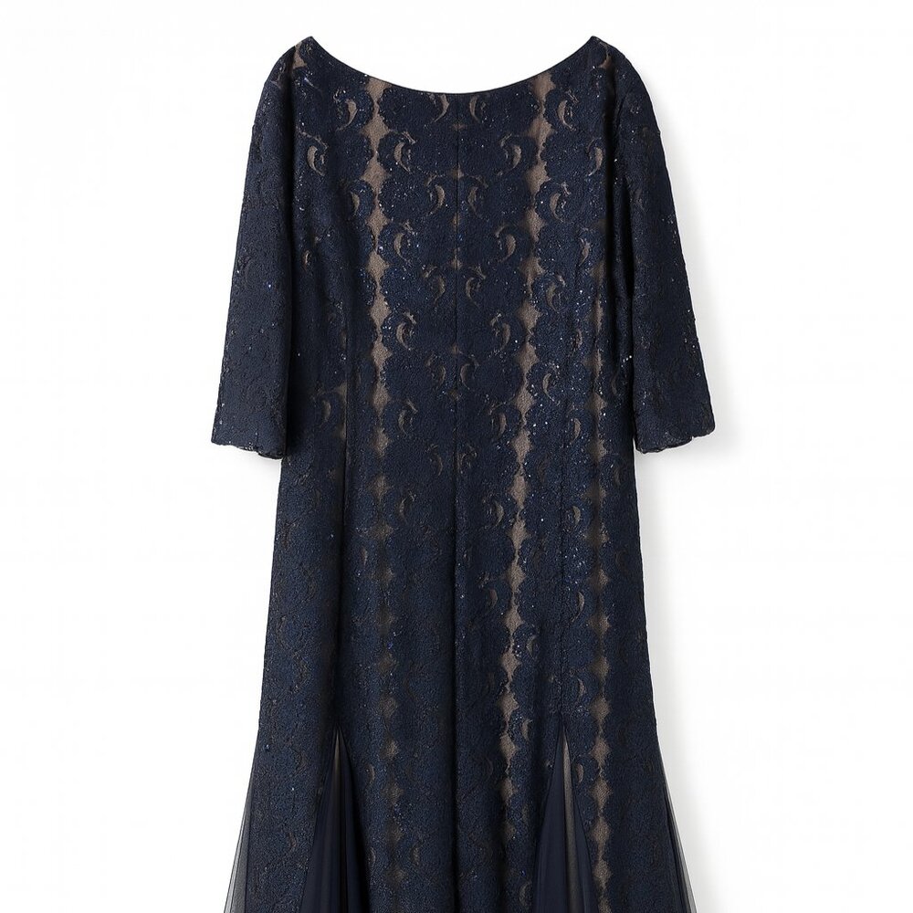 Alex Evenings Navy Lace & Sparkle V-Neck Maxi Dress- Size 22W - Picture 2 of 5